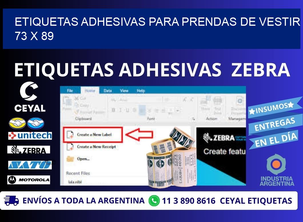 ETIQUETAS ADHESIVAS PARA PRENDAS DE VESTIR  73 x 89