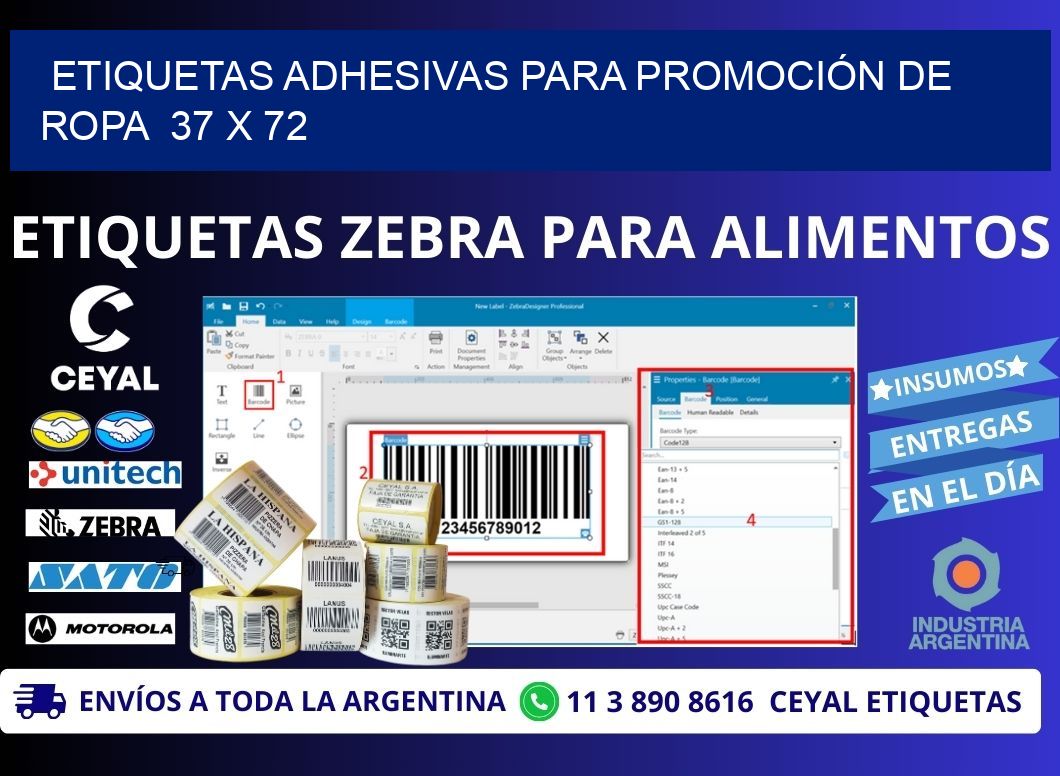 ETIQUETAS ADHESIVAS PARA PROMOCIÓN DE ROPA  37 x 72