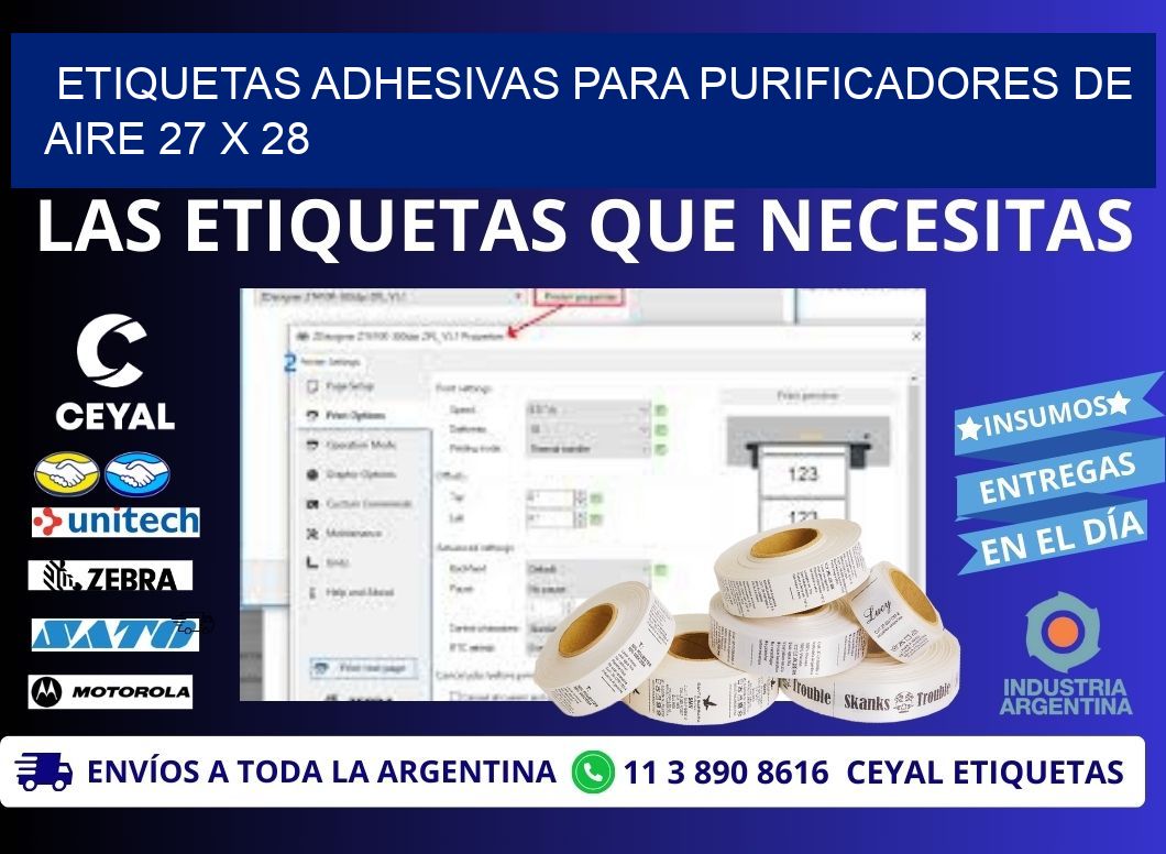 ETIQUETAS ADHESIVAS PARA PURIFICADORES DE AIRE 27 x 28