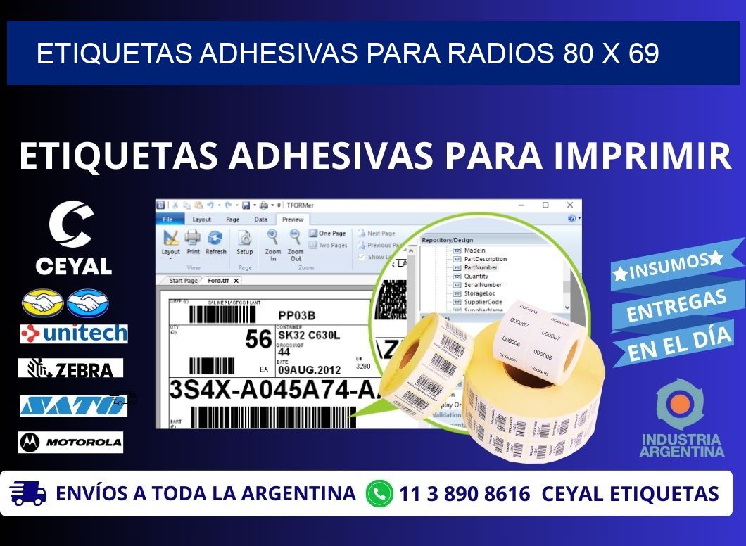 ETIQUETAS ADHESIVAS PARA RADIOS 80 x 69