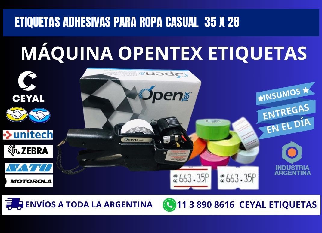 ETIQUETAS ADHESIVAS PARA ROPA CASUAL  35 x 28