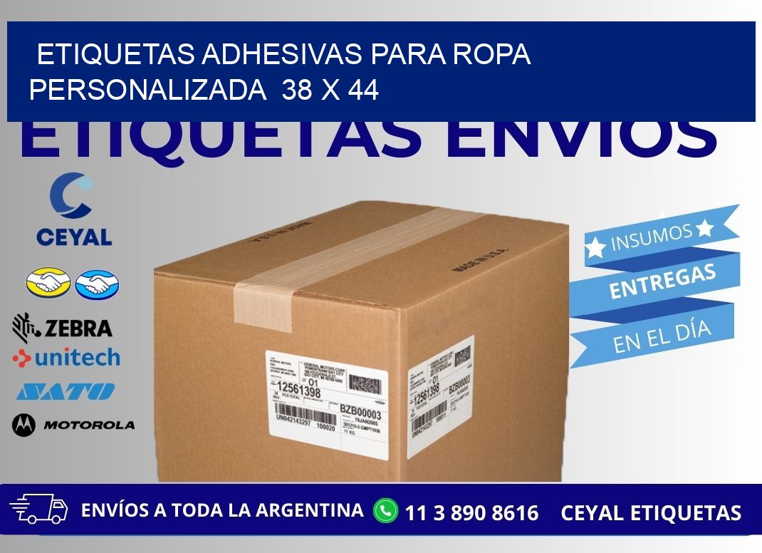 ETIQUETAS ADHESIVAS PARA ROPA PERSONALIZADA  38 x 44