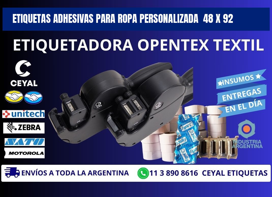 ETIQUETAS ADHESIVAS PARA ROPA PERSONALIZADA  48 x 92