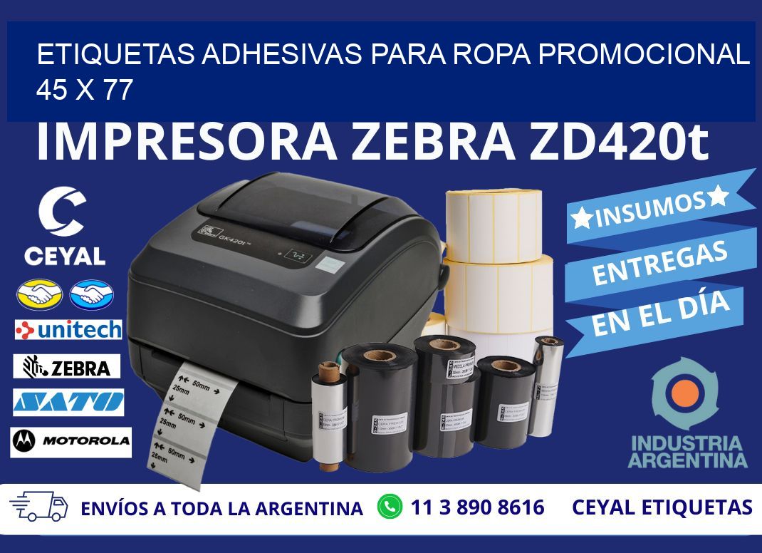 ETIQUETAS ADHESIVAS PARA ROPA PROMOCIONAL  45 x 77