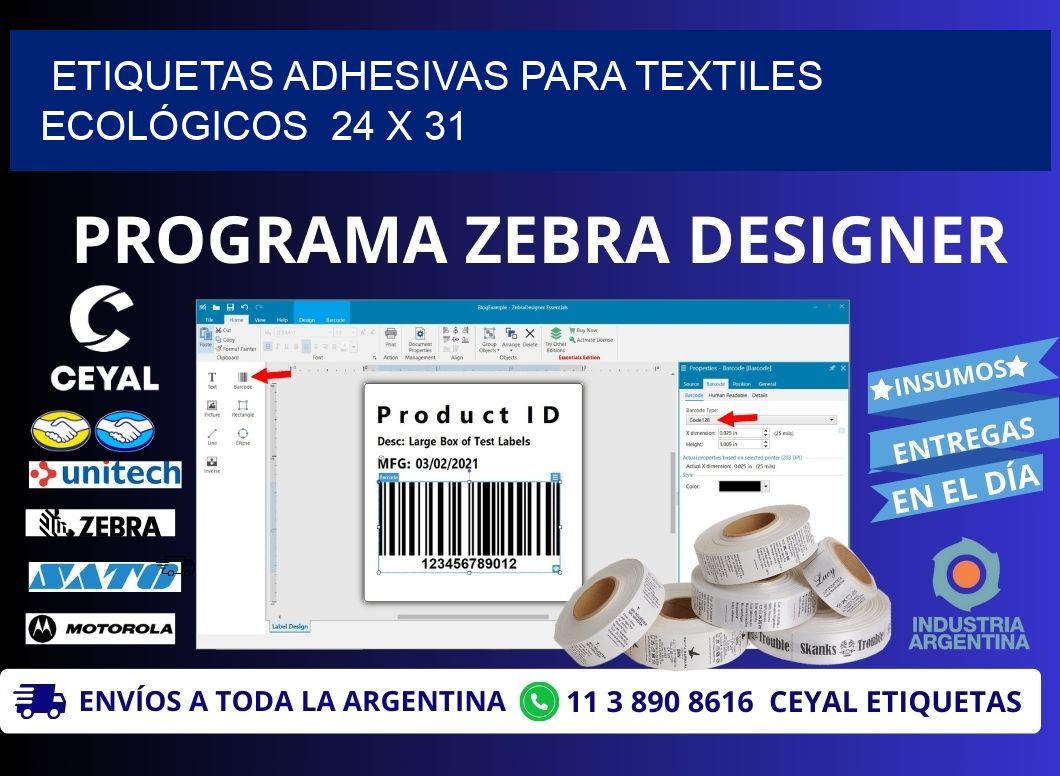 ETIQUETAS ADHESIVAS PARA TEXTILES ECOLÓGICOS  24 x 31