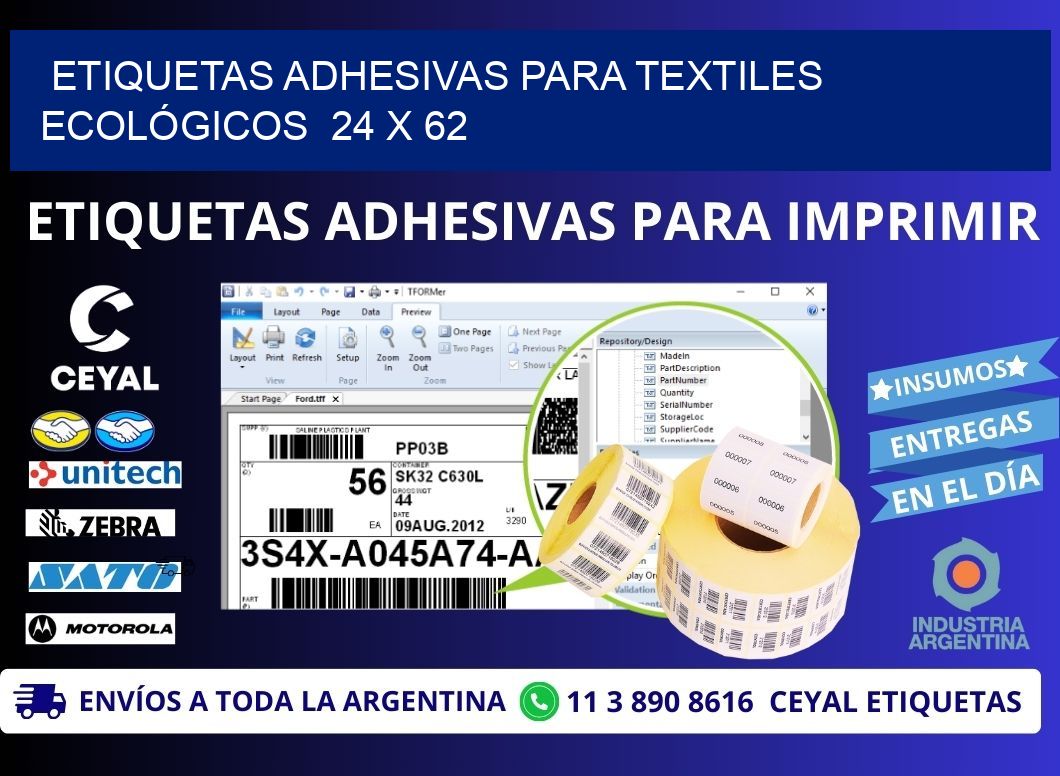 ETIQUETAS ADHESIVAS PARA TEXTILES ECOLÓGICOS  24 x 62