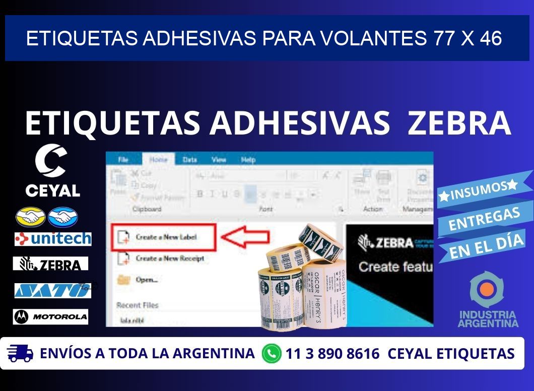 ETIQUETAS ADHESIVAS PARA VOLANTES 77 x 46