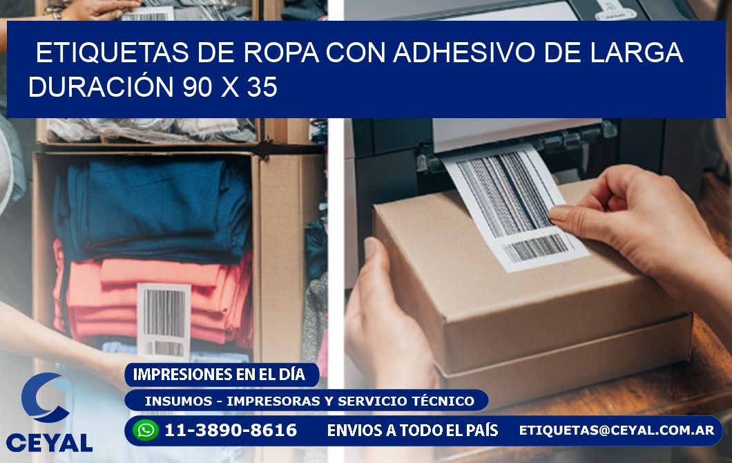 ETIQUETAS DE ROPA CON ADHESIVO DE LARGA DURACIÓN 90 x 35