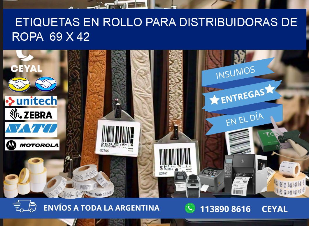 ETIQUETAS EN ROLLO PARA DISTRIBUIDORAS DE ROPA  69 x 42