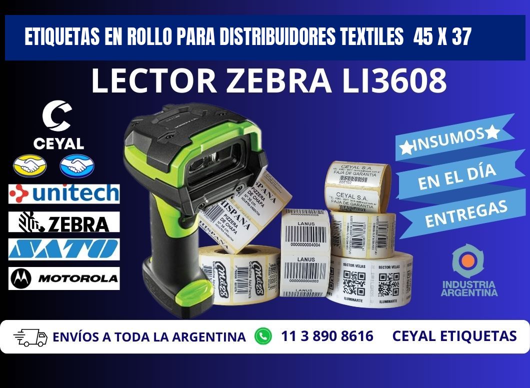 ETIQUETAS EN ROLLO PARA DISTRIBUIDORES TEXTILES  45 x 37