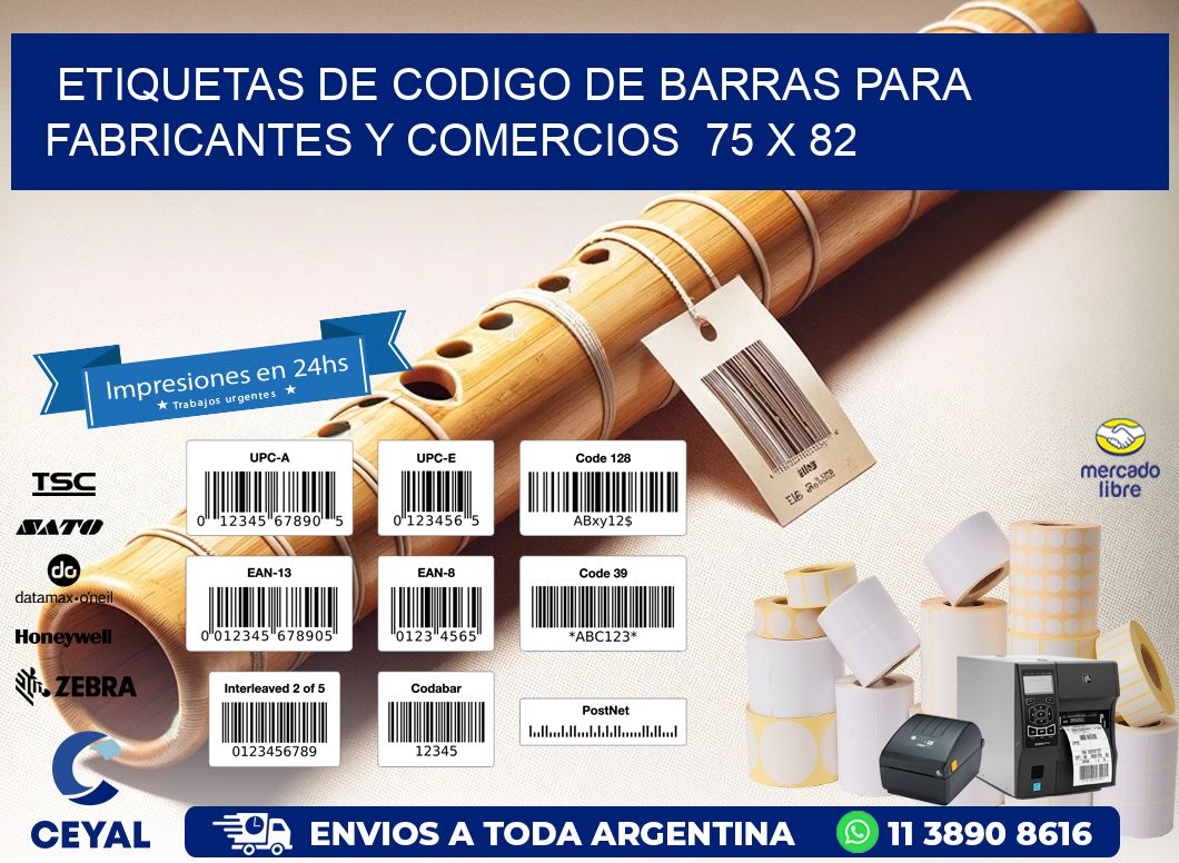 Etiquetas de Codigo de Barras para Fabricantes y Comercios  75 x 82