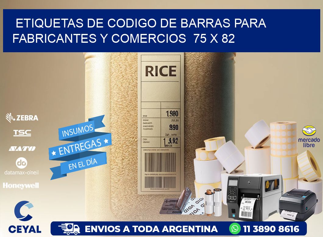 Etiquetas de Codigo de Barras para Fabricantes y Comercios  75 x 82