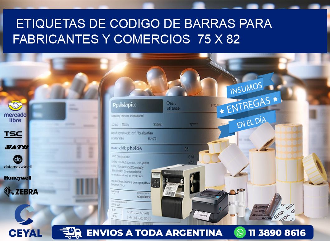 Etiquetas de Codigo de Barras para Fabricantes y Comercios  75 x 82