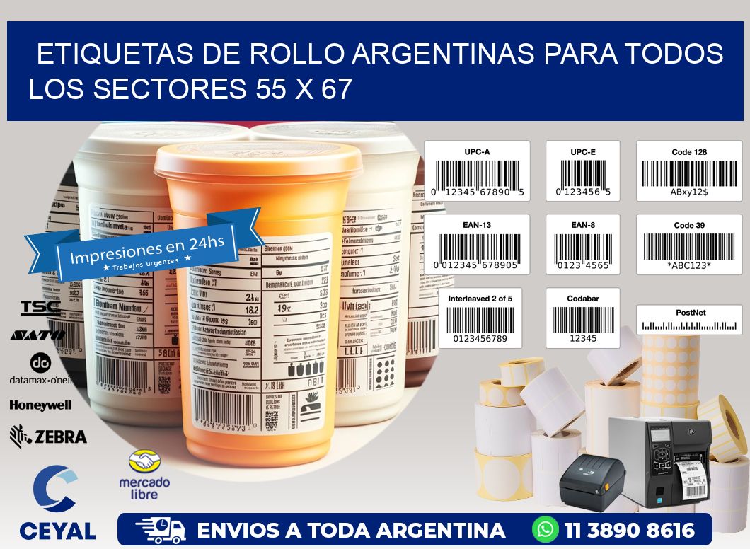 Etiquetas de Rollo Argentinas para Todos los Sectores 55 x 67