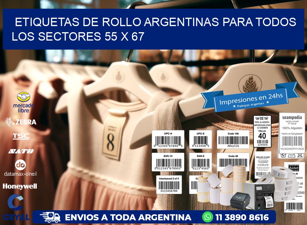 Etiquetas de Rollo Argentinas para Todos los Sectores 55 x 67