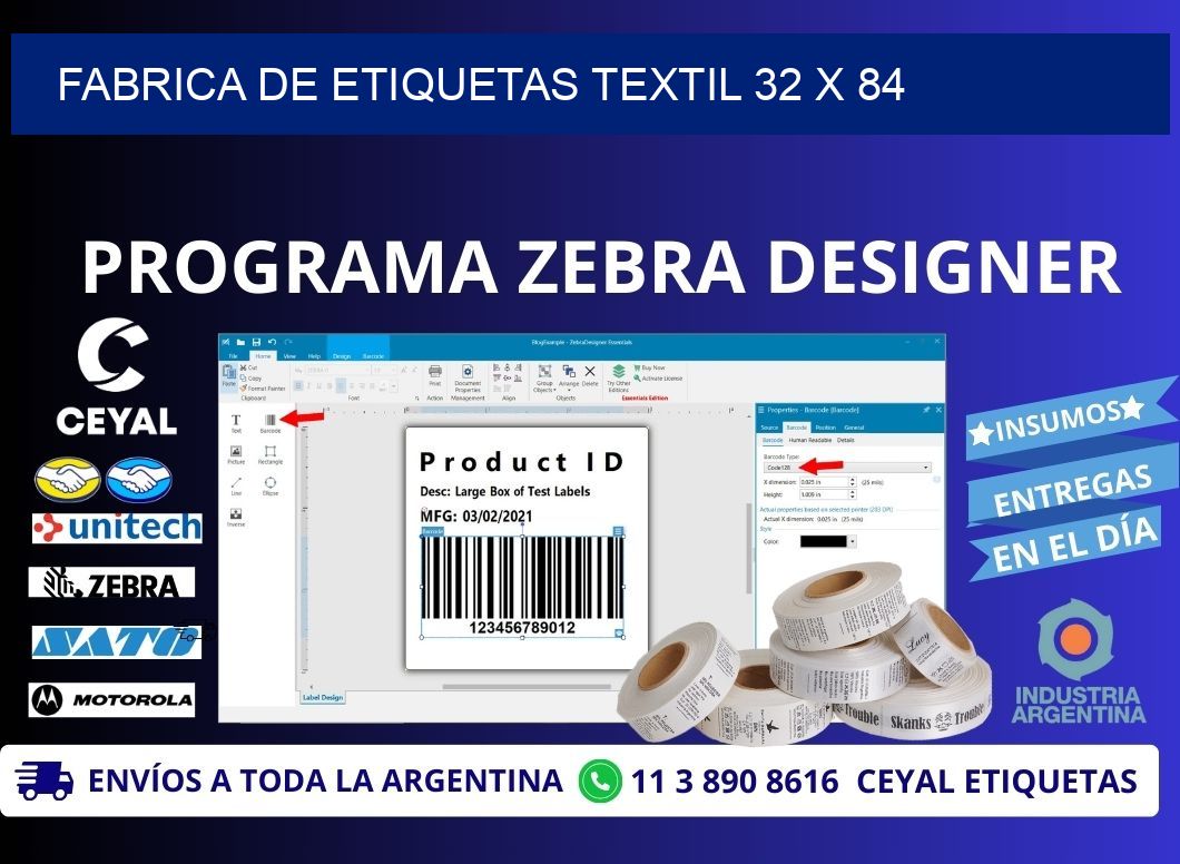 FABRICA DE ETIQUETAS TEXTIL 32 x 84