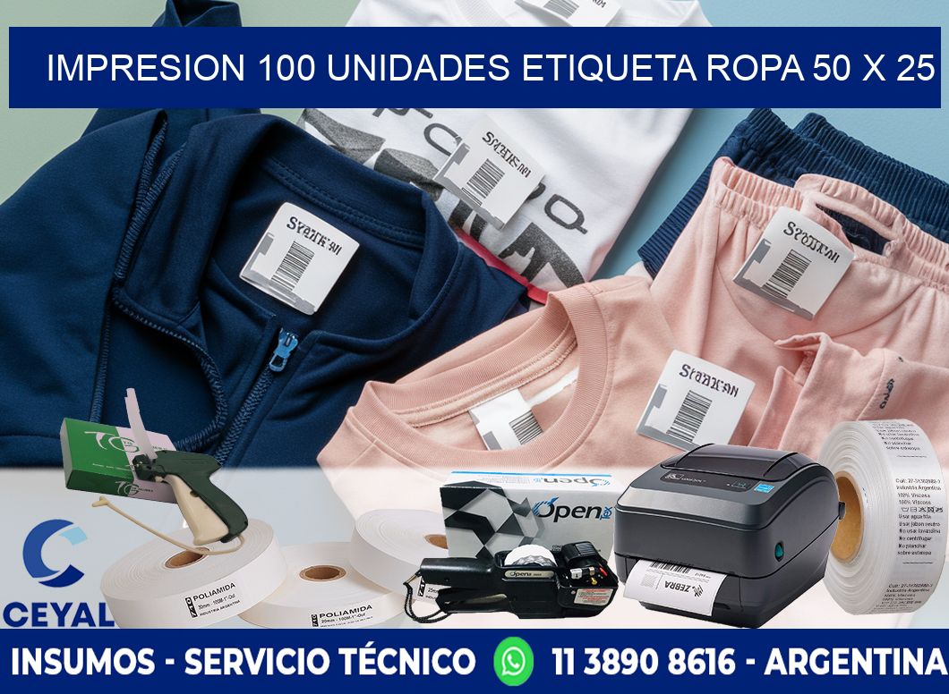 IMPRESION 100 UNIDADES ETIQUETA ROPA 50 x 25