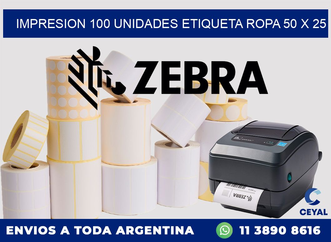 IMPRESION 100 UNIDADES ETIQUETA ROPA 50 x 25