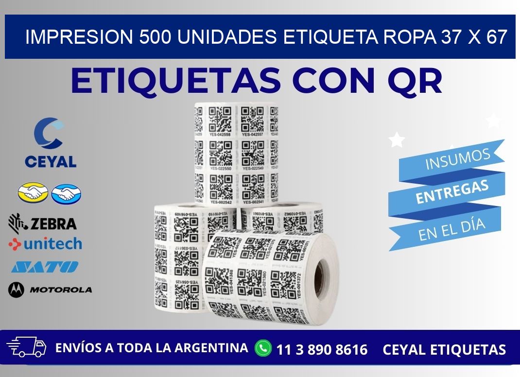 IMPRESION 500 UNIDADES ETIQUETA ROPA 37 x 67