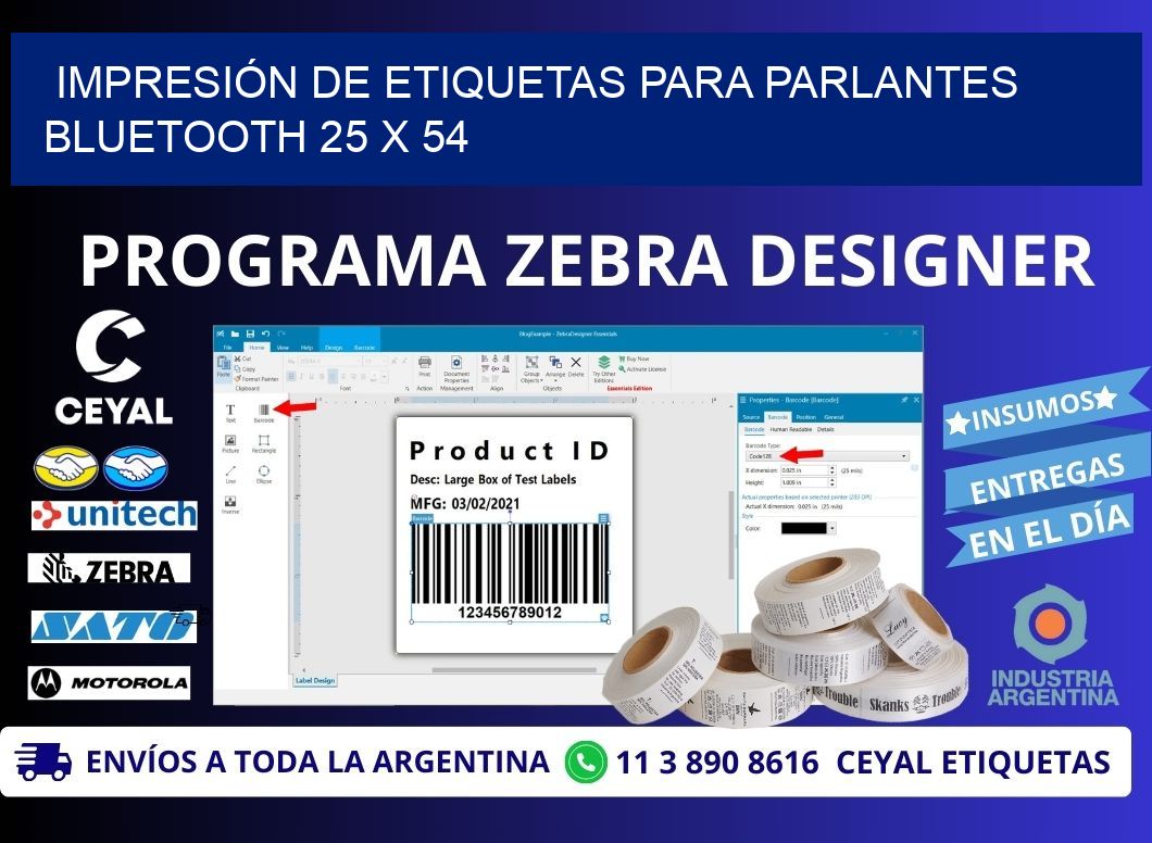 IMPRESIÓN DE ETIQUETAS PARA PARLANTES BLUETOOTH 25 x 54