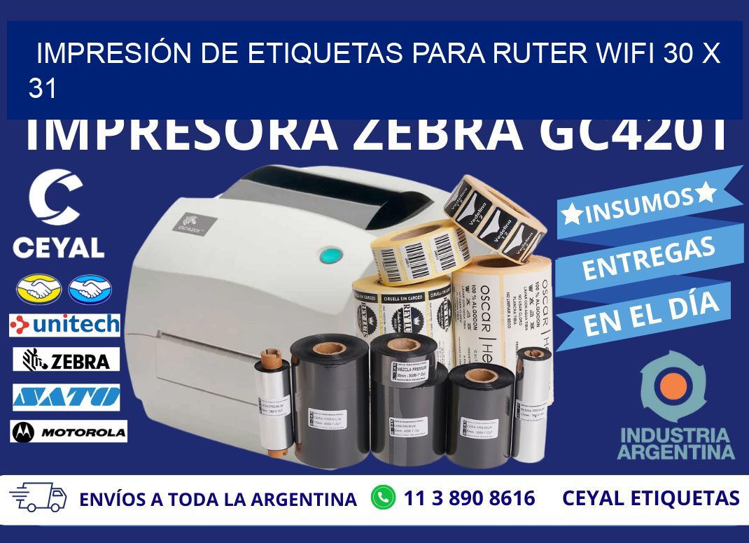 IMPRESIÓN DE ETIQUETAS PARA RUTER WIFI 30 x 31