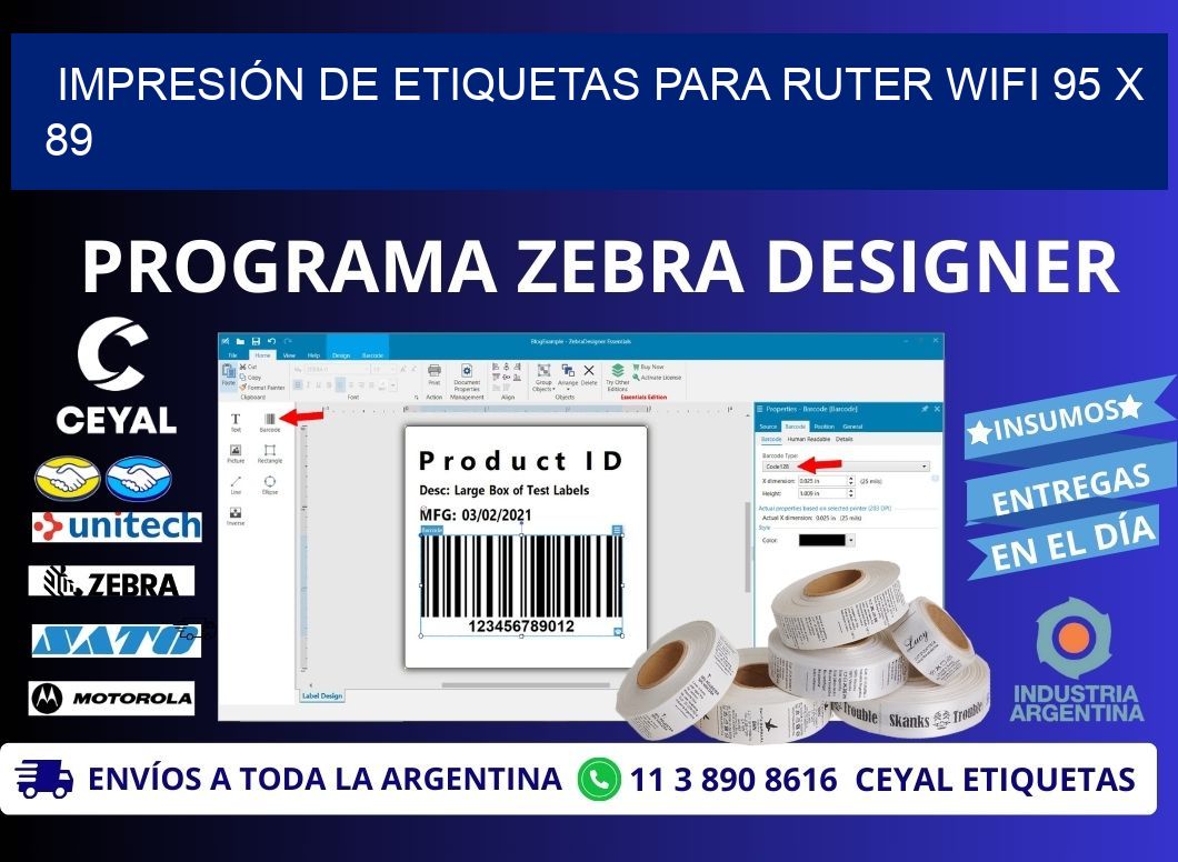 IMPRESIÓN DE ETIQUETAS PARA RUTER WIFI 95 x 89