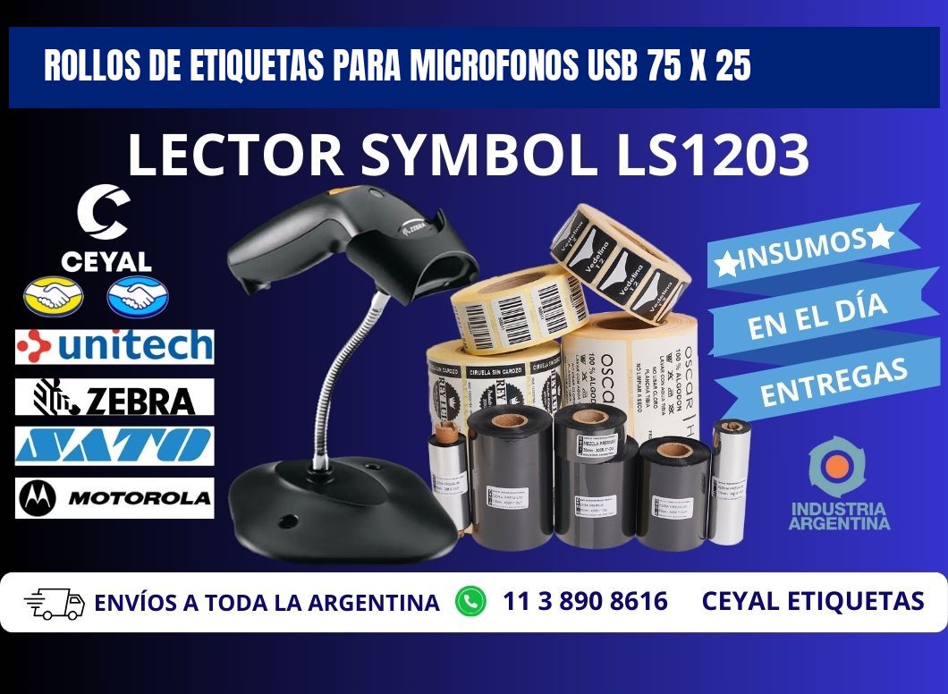 ROLLOS DE ETIQUETAS PARA MICROFONOS USB 75 x 25