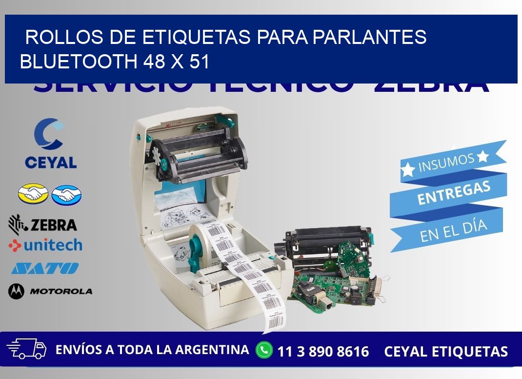 ROLLOS DE ETIQUETAS PARA PARLANTES BLUETOOTH 48 x 51