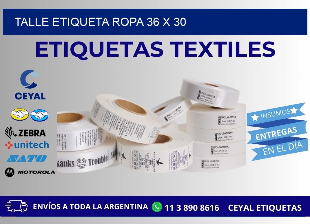 TALLE ETIQUETA ROPA 36 x 30