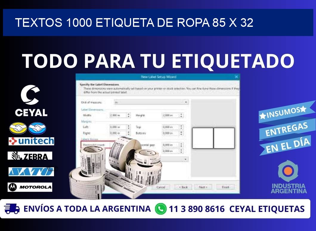 TEXTOS 1000 ETIQUETA DE ROPA 85 x 32