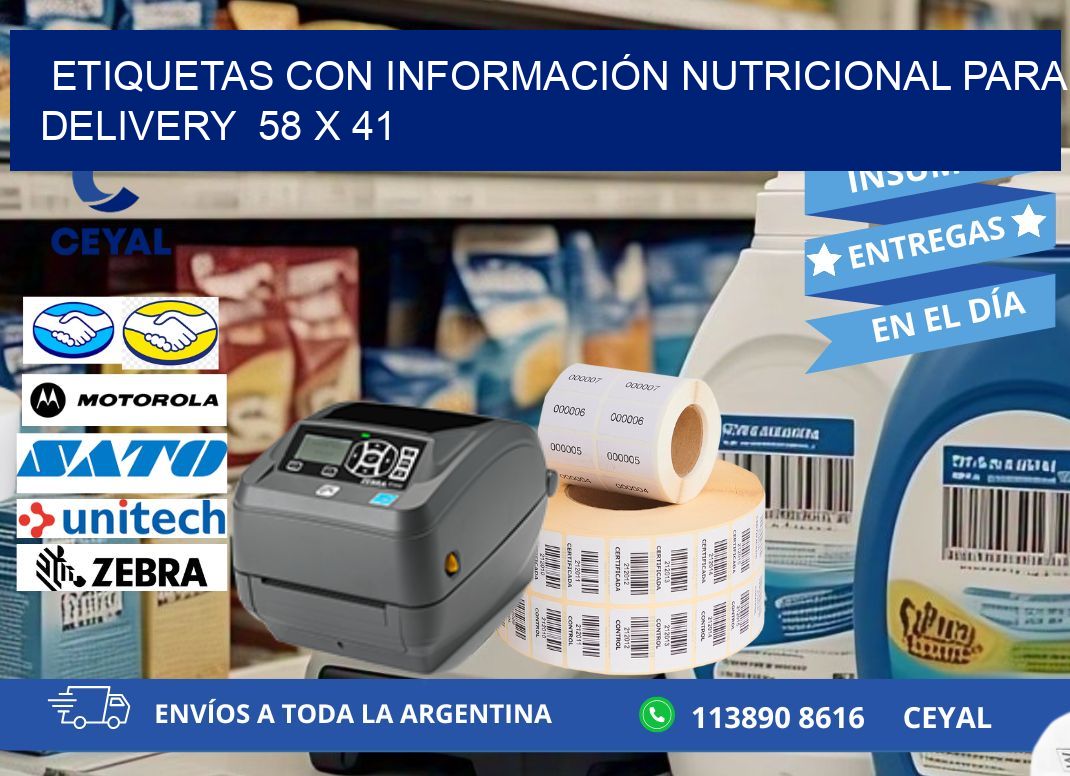 ETIQUETAS CON INFORMACIÓN NUTRICIONAL PARA DELIVERY  58 x 41