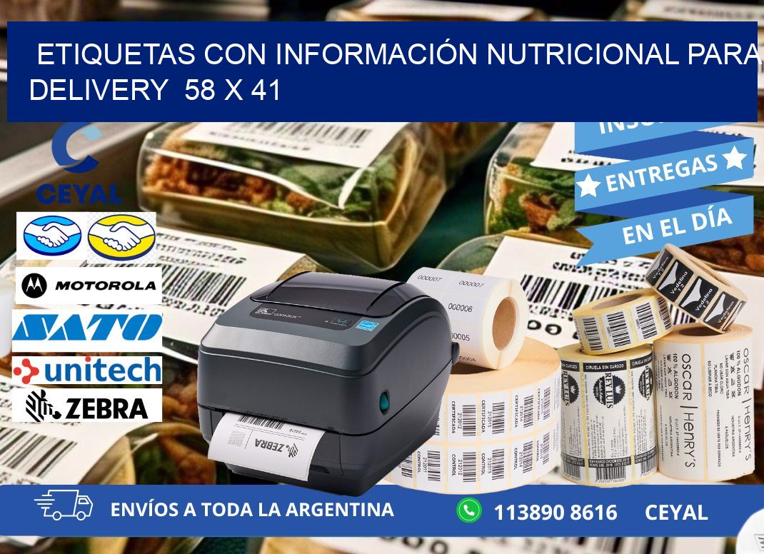 ETIQUETAS CON INFORMACIÓN NUTRICIONAL PARA DELIVERY  58 x 41