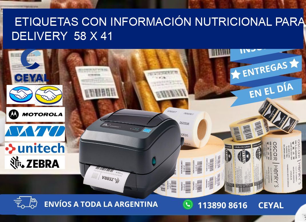 ETIQUETAS CON INFORMACIÓN NUTRICIONAL PARA DELIVERY  58 x 41