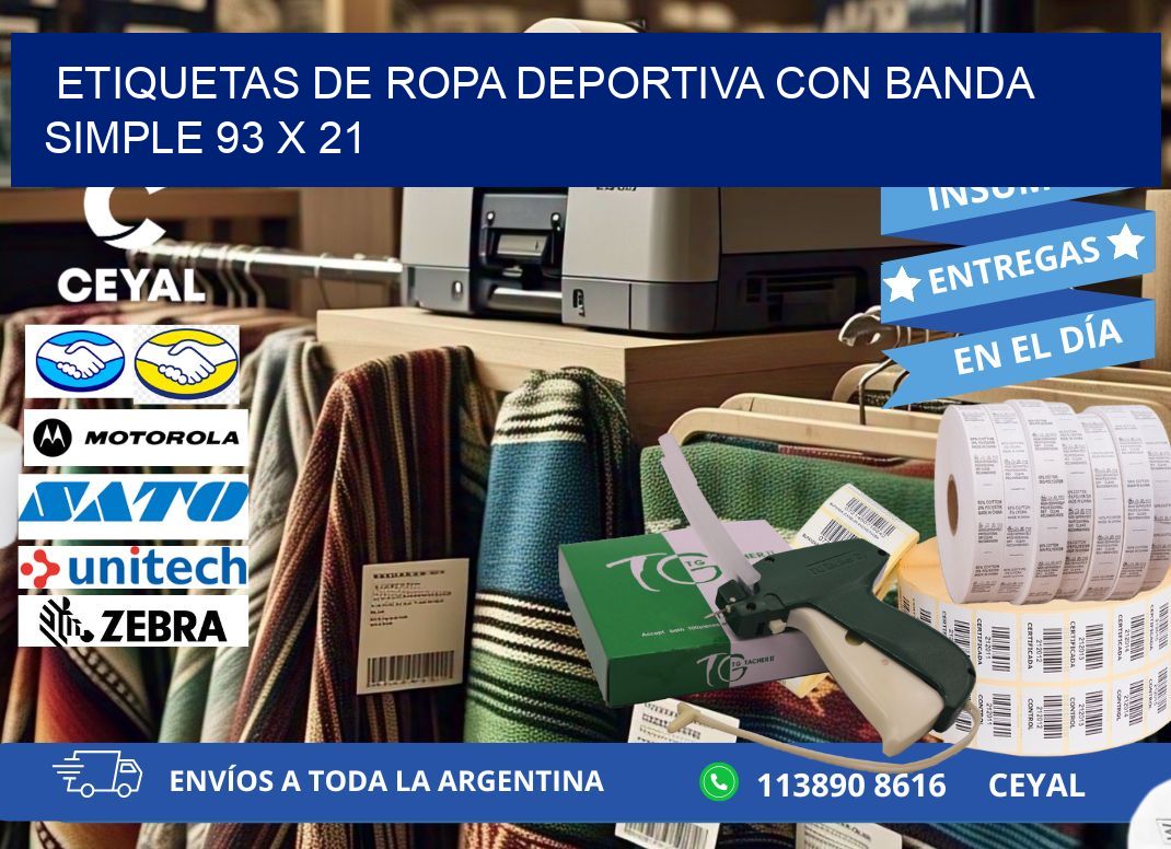 ETIQUETAS DE ROPA DEPORTIVA CON BANDA SIMPLE 93 x 21