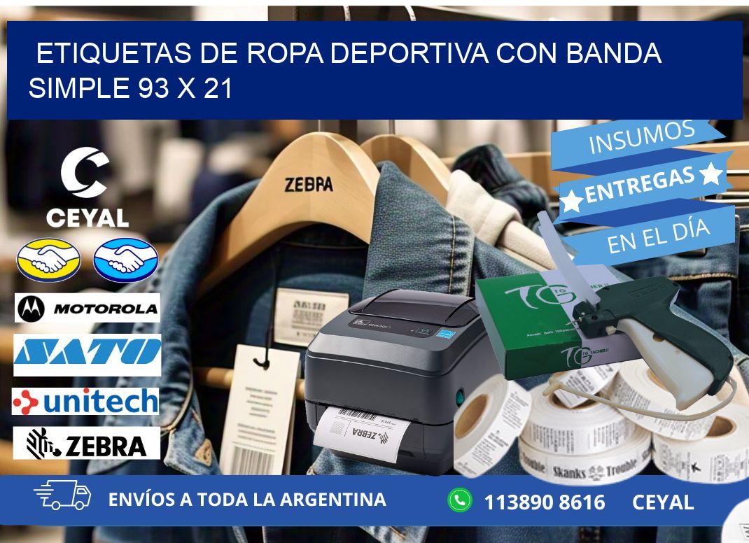 ETIQUETAS DE ROPA DEPORTIVA CON BANDA SIMPLE 93 x 21