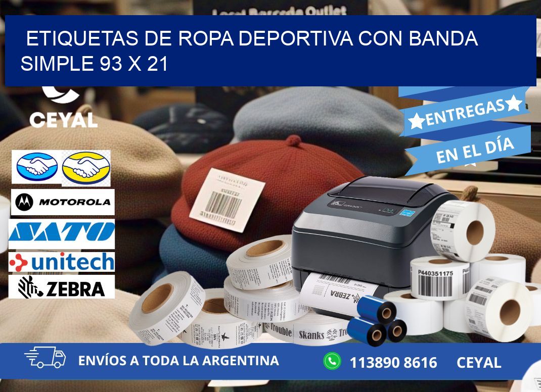 ETIQUETAS DE ROPA DEPORTIVA CON BANDA SIMPLE 93 x 21