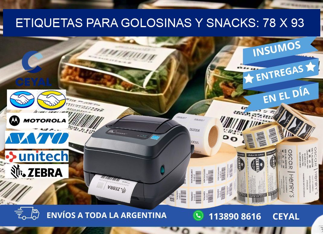 ETIQUETAS PARA GOLOSINAS Y SNACKS: 78 x 93