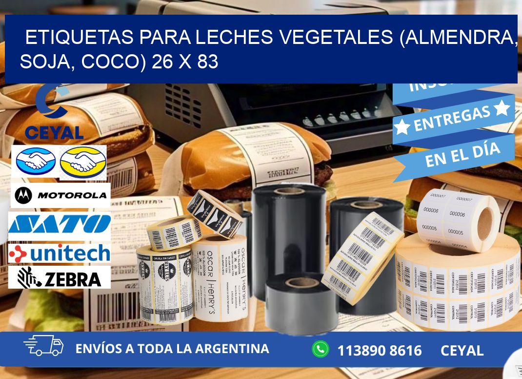 ETIQUETAS PARA LECHES VEGETALES (ALMENDRA, SOJA, COCO) 26 x 83