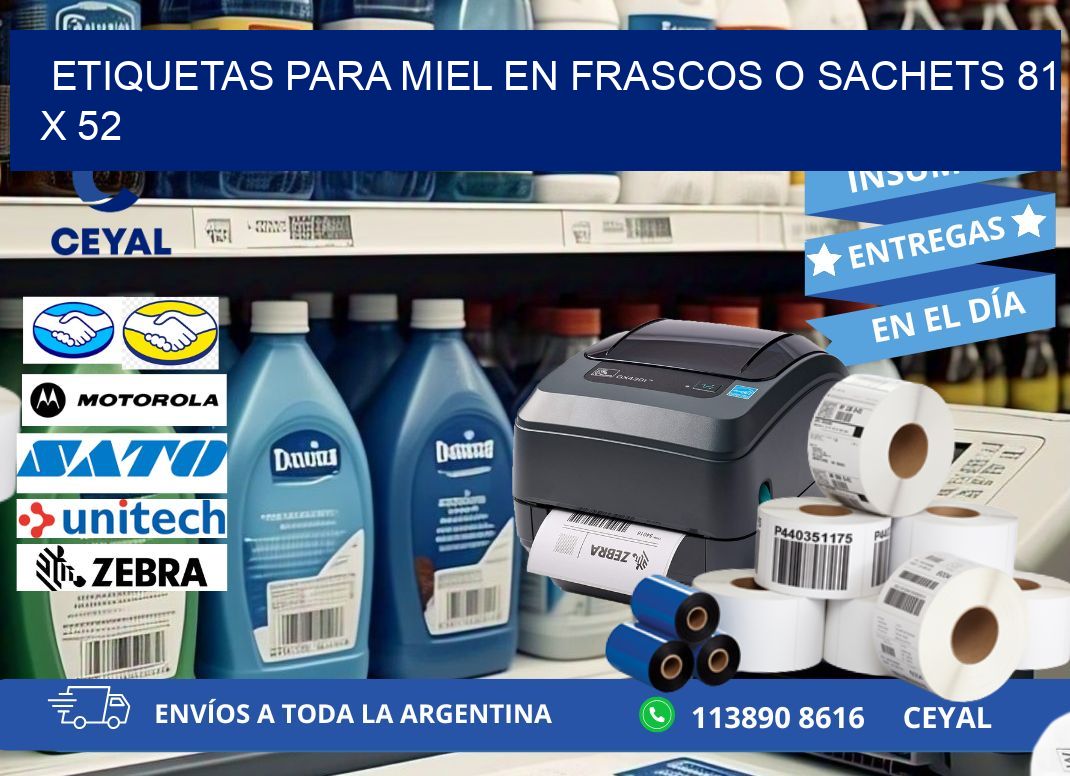 ETIQUETAS PARA MIEL EN FRASCOS O SACHETS 81 x 52