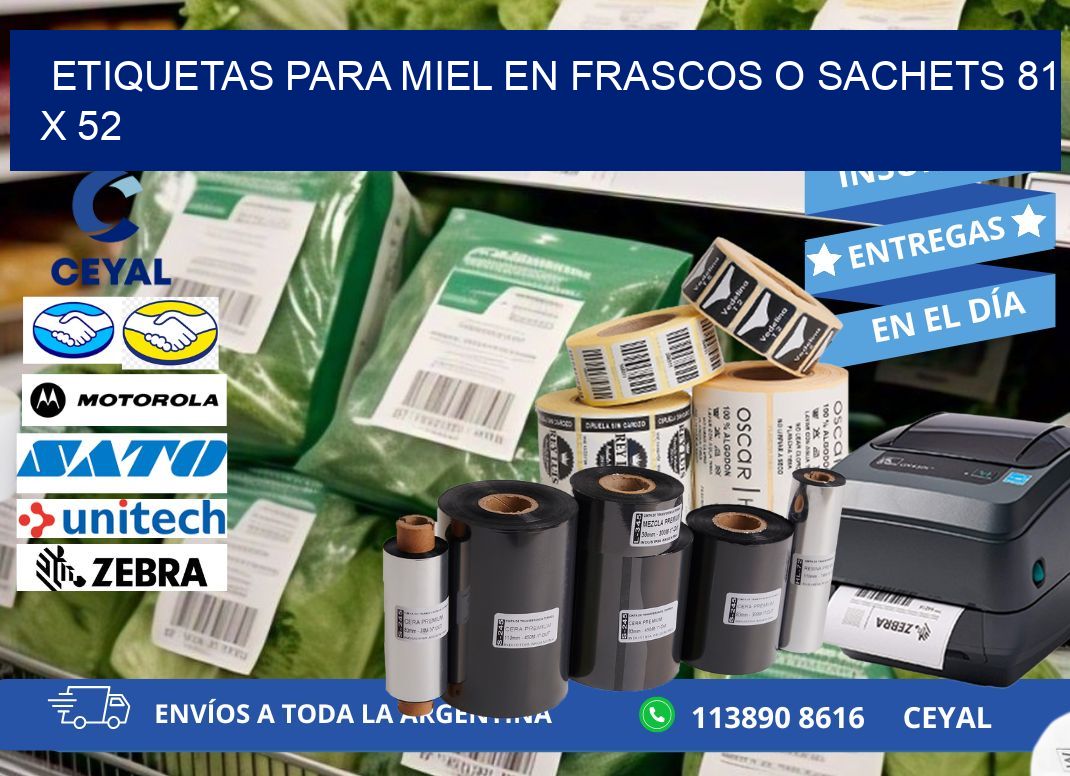 ETIQUETAS PARA MIEL EN FRASCOS O SACHETS 81 x 52