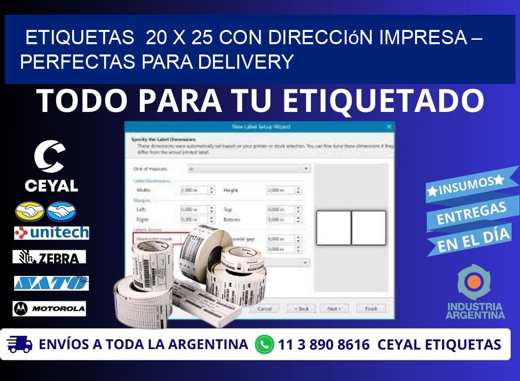 Etiquetas  20 x 25 con Dirección Impresa – Perfectas para Delivery