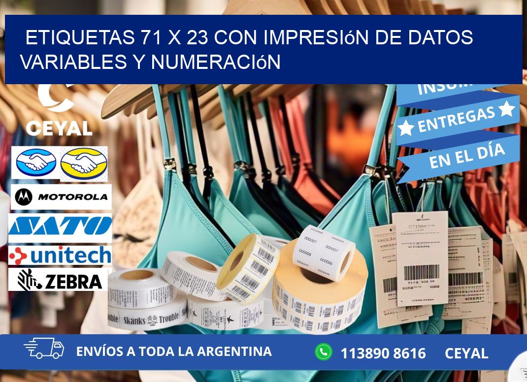 Etiquetas 71 x 23 con Impresión de Datos Variables y Numeración