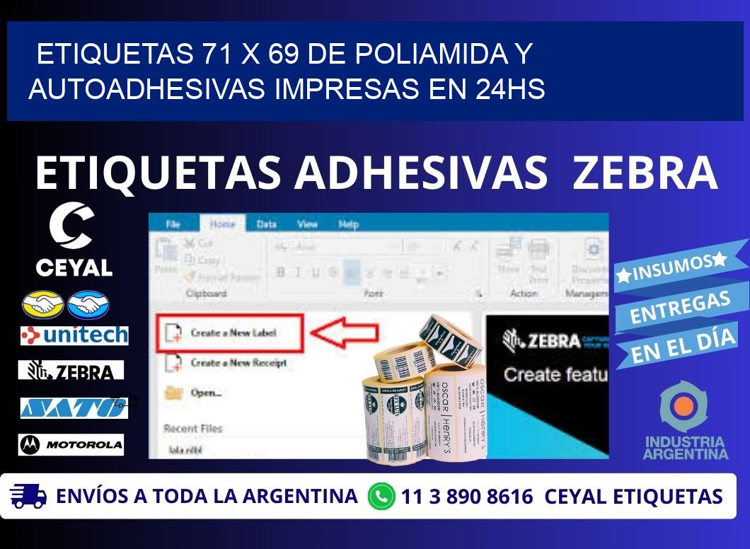 Etiquetas 71 x 69 de Poliamida y Autoadhesivas Impresas en 24hs