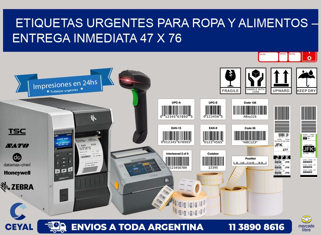 Etiquetas Urgentes para Ropa y Alimentos – Entrega Inmediata 47 x 76