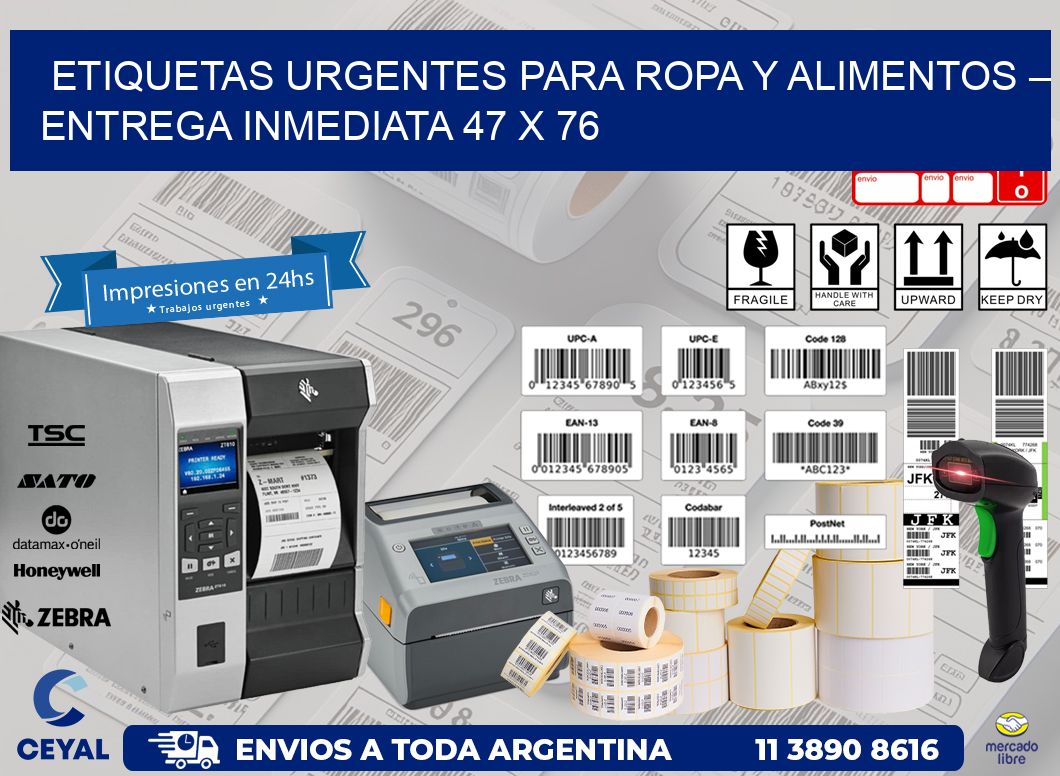 Etiquetas Urgentes para Ropa y Alimentos – Entrega Inmediata 47 x 76