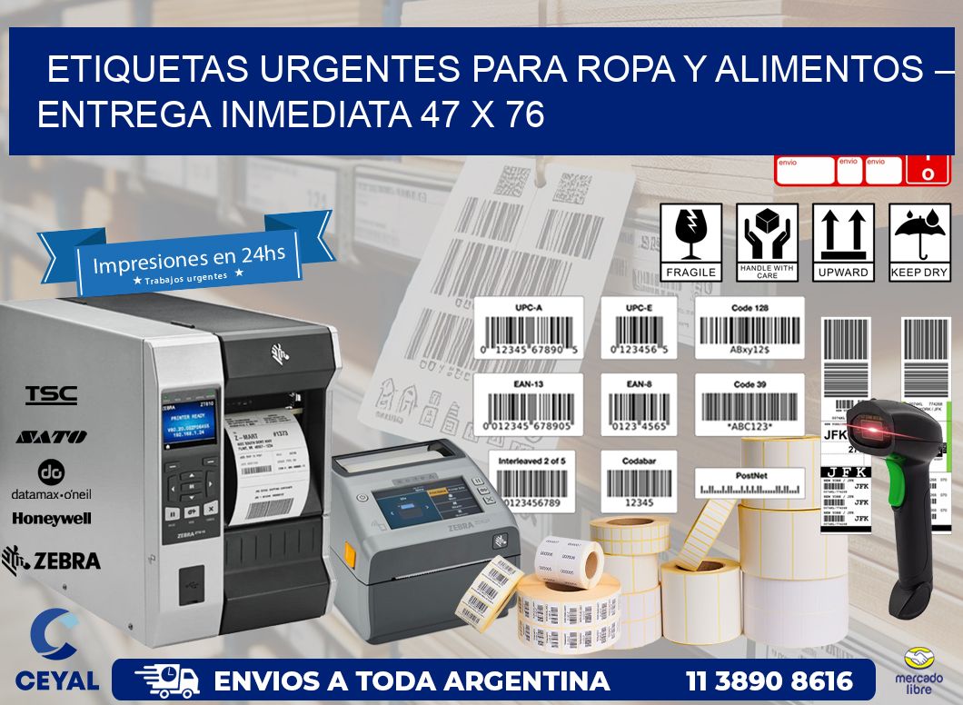 Etiquetas Urgentes para Ropa y Alimentos – Entrega Inmediata 47 x 76