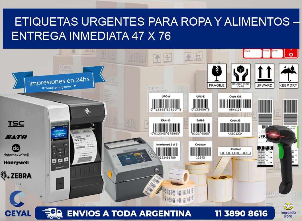 Etiquetas Urgentes para Ropa y Alimentos – Entrega Inmediata 47 x 76