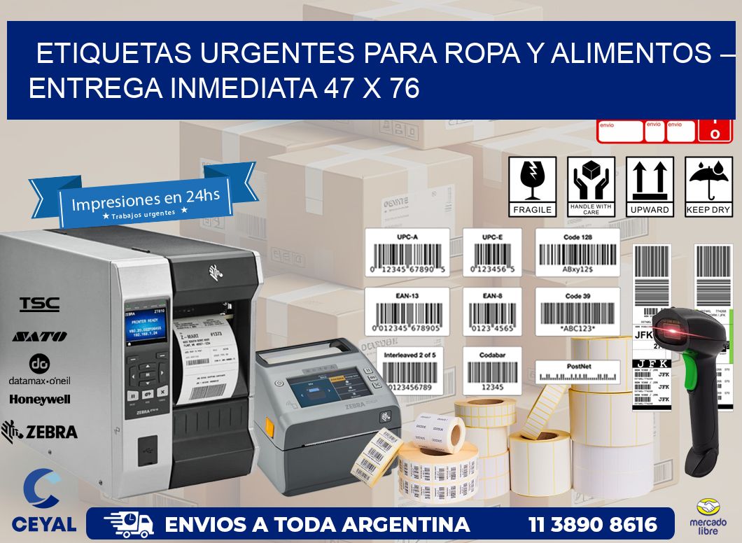 Etiquetas Urgentes para Ropa y Alimentos – Entrega Inmediata 47 x 76