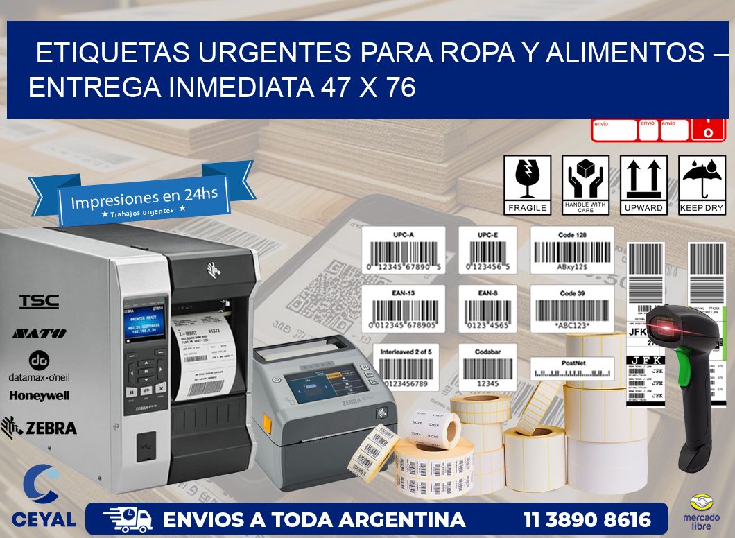 Etiquetas Urgentes para Ropa y Alimentos – Entrega Inmediata 47 x 76