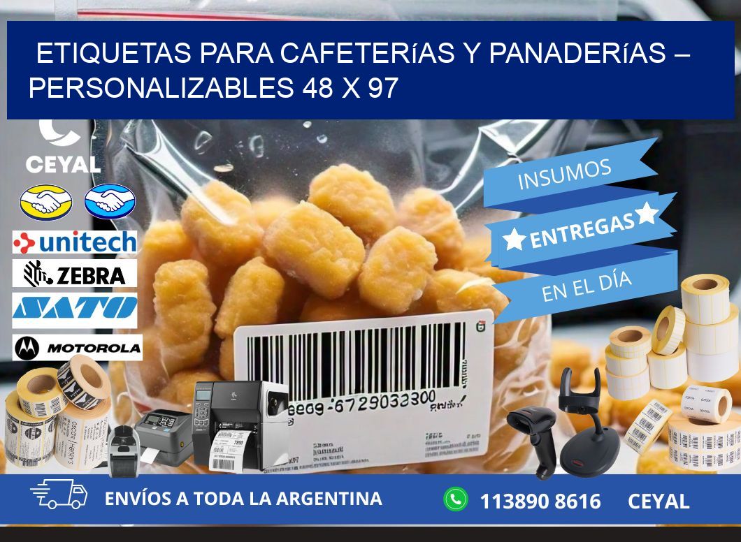 Etiquetas para cafeterías y panaderías – Personalizables 48 x 97